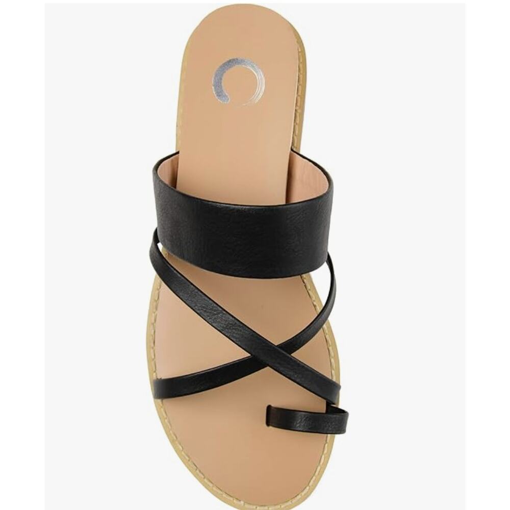 Journee Collection Toe Strap Slide Sandals 7.5 Black NWT Beach Resort Coastal - Picture 2 of 6
